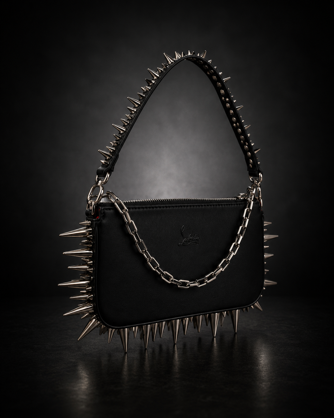 Christian Louboutin Loubila Spike axelremsväska svart silver
