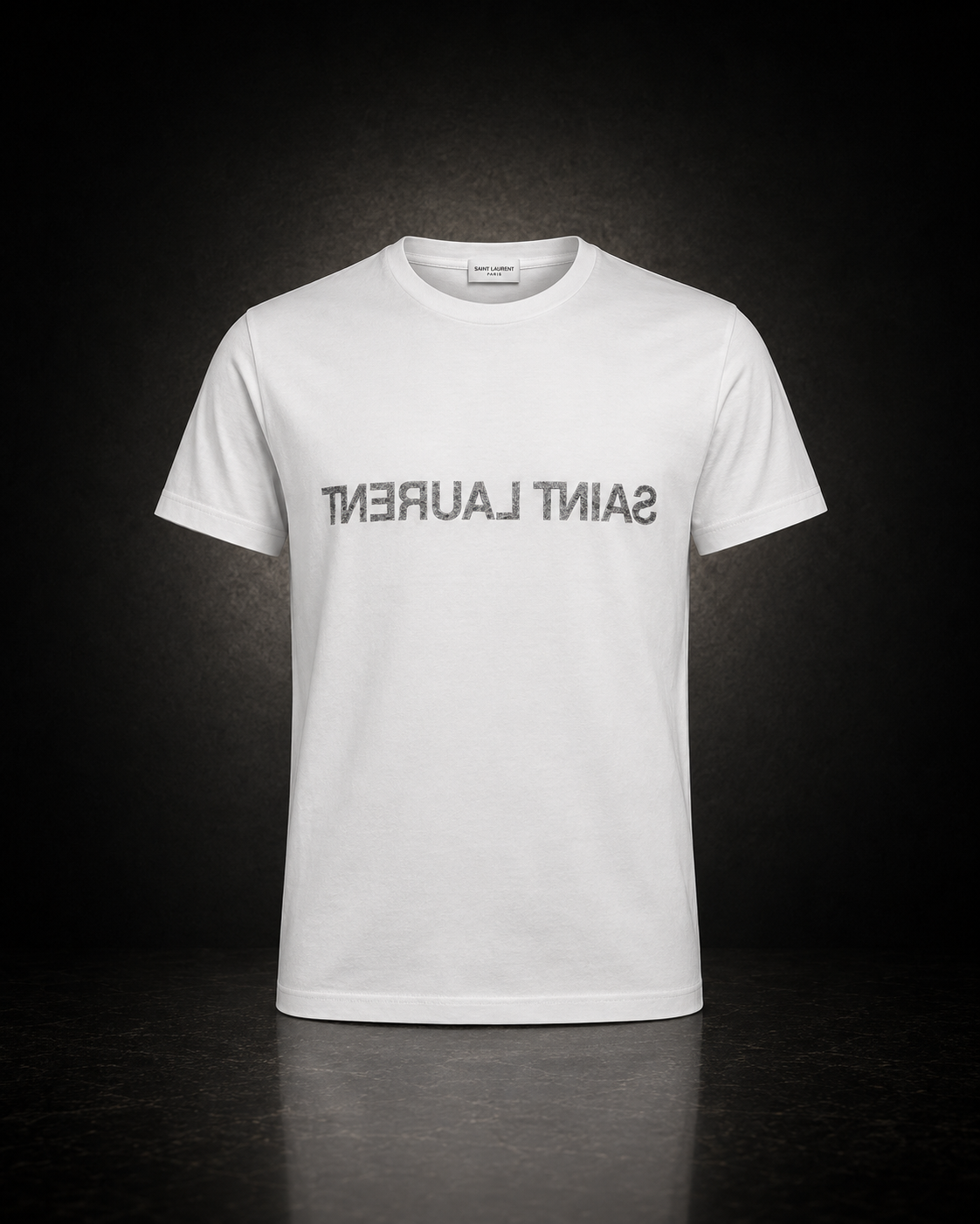 Saint Laurent vit t-shirt med spegelvänd logotyp i grått