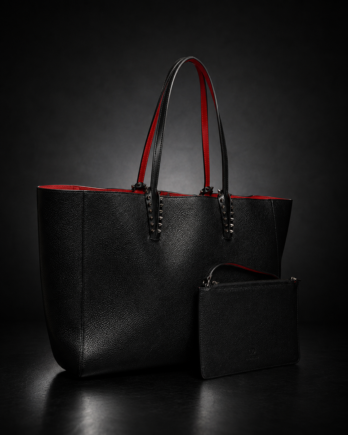 Christian Louboutin Cabata shoppingväska svart röd med clutch