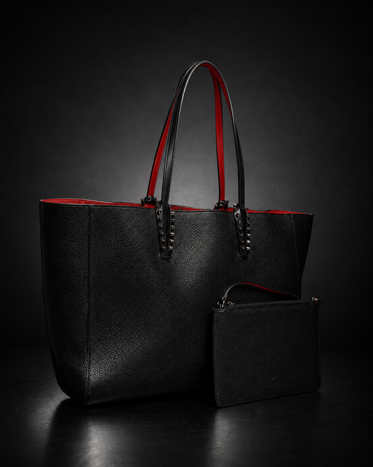 Christian Louboutin Cabata shoppingväska svart röd med clutch