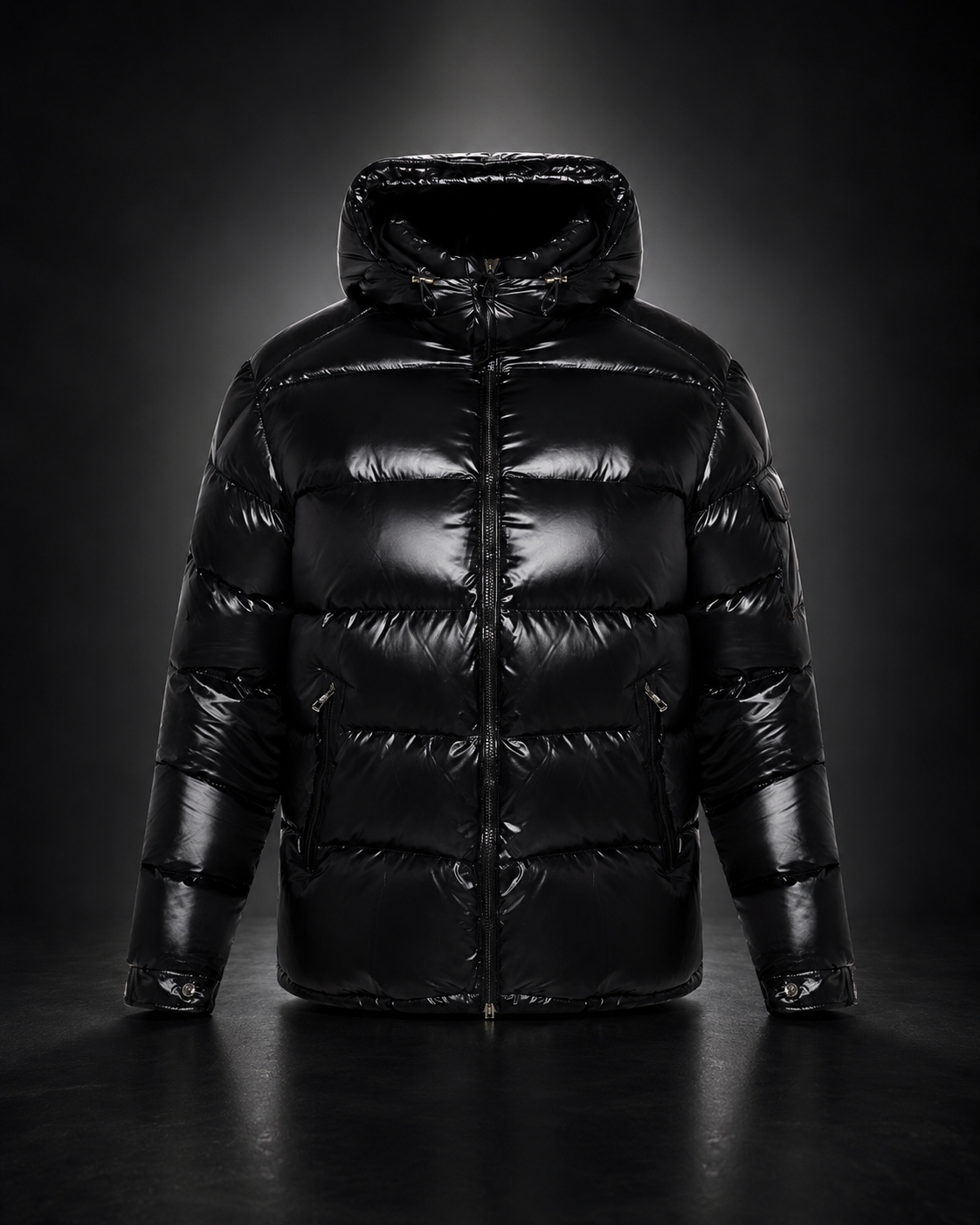 Moncler Maya dunjacka svart glänsande huva
