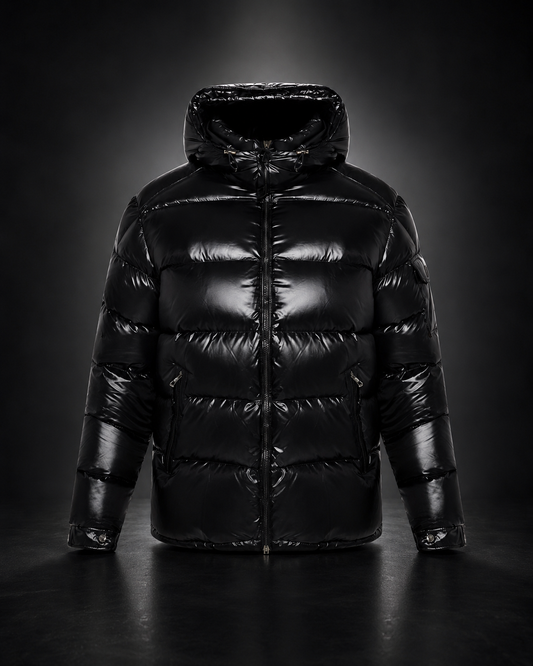Moncler Maya dunjacka svart glänsande huva