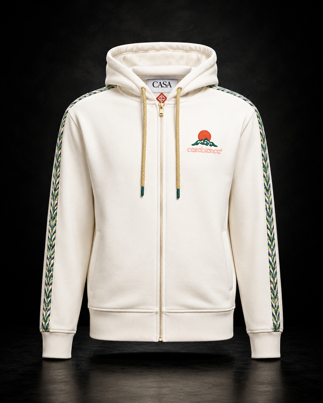 Casablanca Casa Zip-Up Hoodie off-white brodyr guldiga snoddar