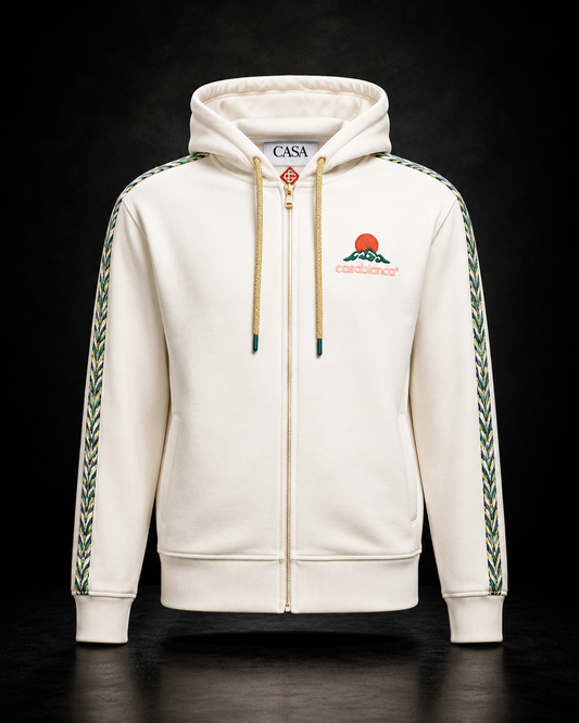 Casablanca Casa Zip-Up Hoodie off-white brodyr guldiga snoddar