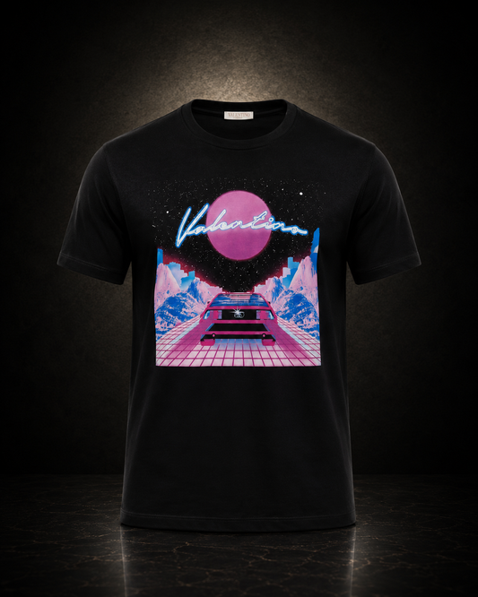 Valentino svart t-shirt med neon retroinspirerat synthwave-tryck