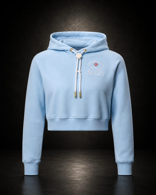Casablanca Beauty of the World Cropped Hoodie ljusblå